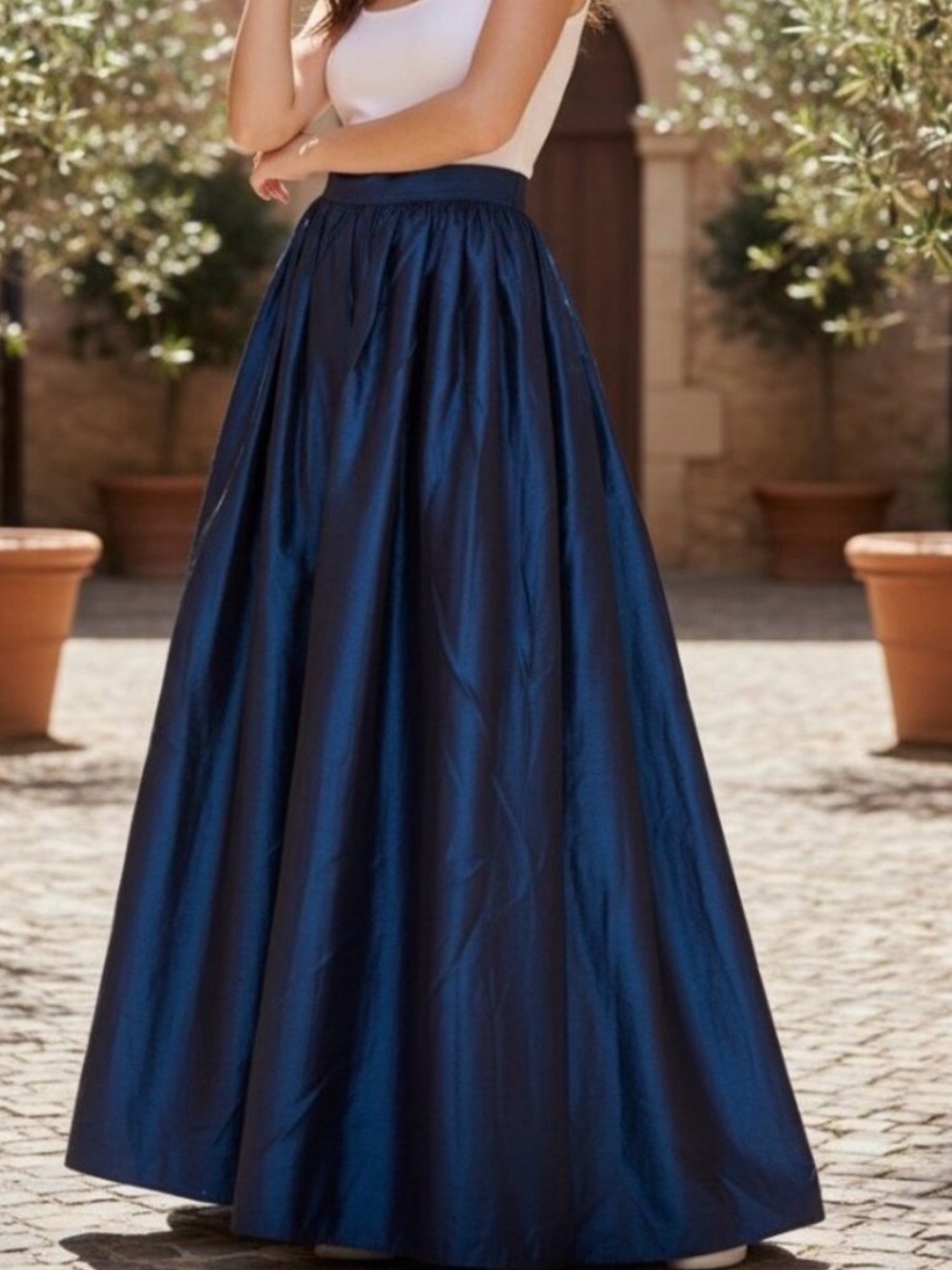Vintage Oscar de la Renta Navy Blue Formal Taffeta Maxi Skirt